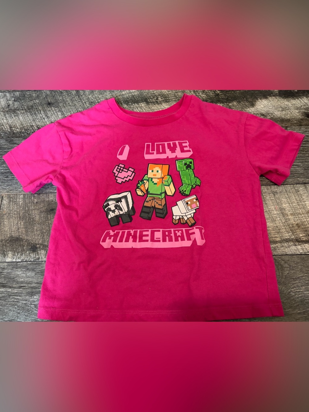 Joe fresh Minecraft boxy short sleeve T-shirt pink girls size medium 7/8 years